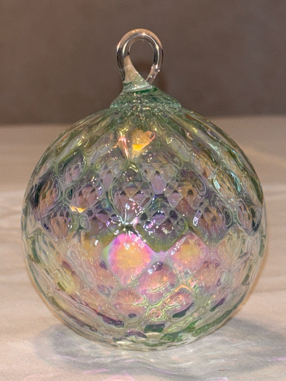 Hand Blown Iridescent Art Glass Friendship Ball Hanging Orb Witch Ball Ornament